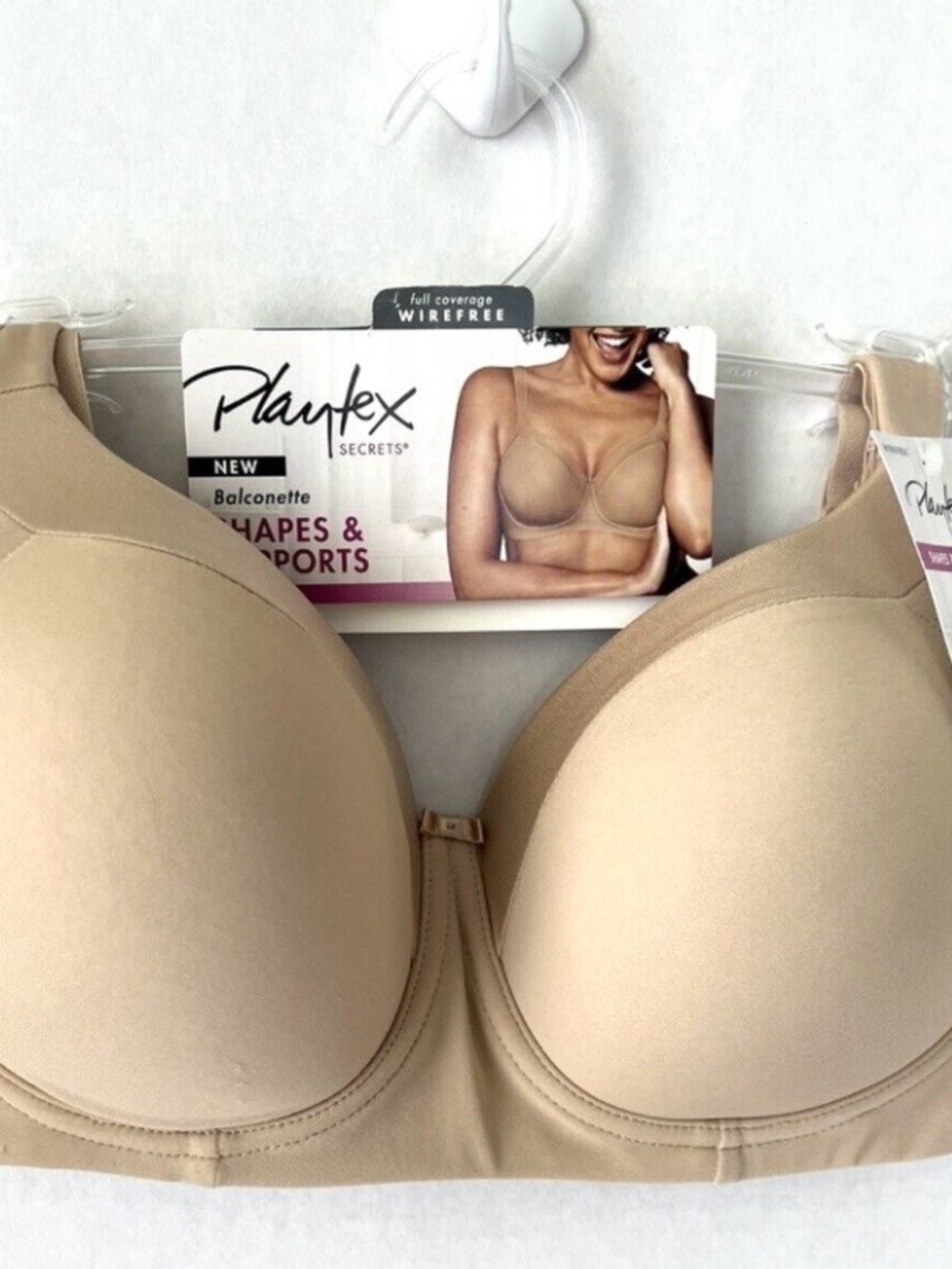 NWT Playtex Secrets Balconette Full Coverage Wirefree Bra in Nude